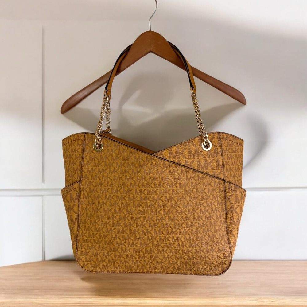 Michael Kors-NWOT Jet Set Logo Shoulder Bag Marigold/Signature Print. Gold chain - Picture 6 of 16
